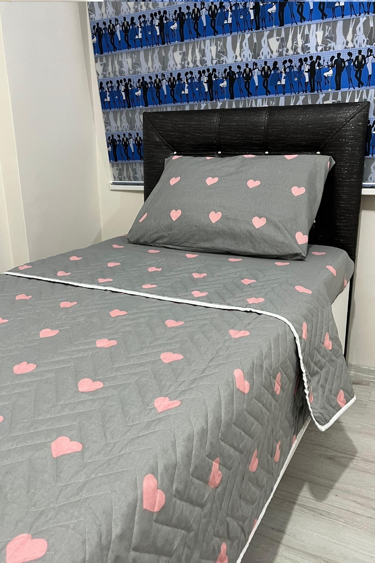 Tek Kişilik Kapitone Çok Amaçlı Pike Seti Kalp Gri