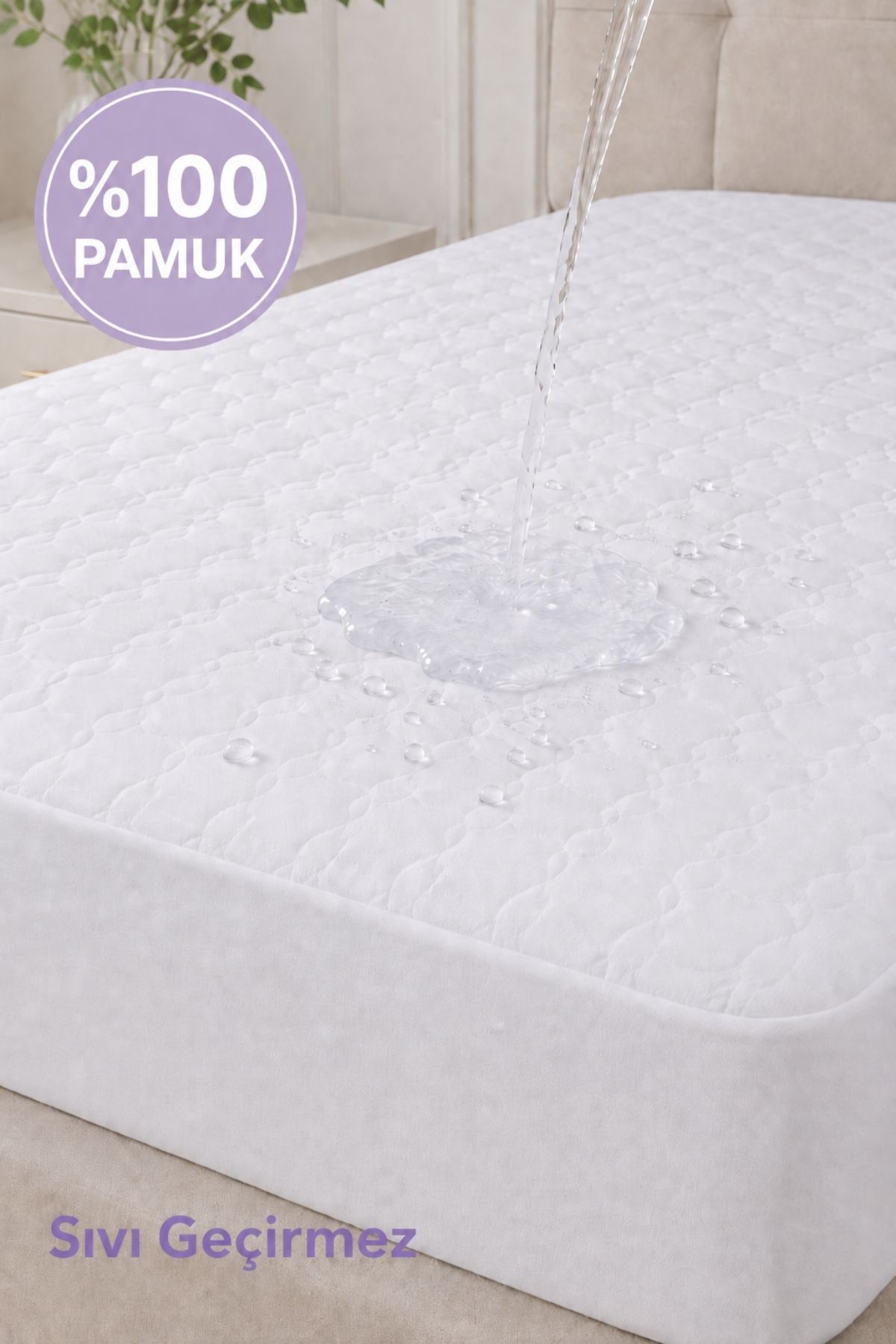 Tek Kişilik %100 Pamuk Bambu Lastikli Çarşaf Tipi Fitted Alez – Sıvı Geçirmez Yatak Koruyucu