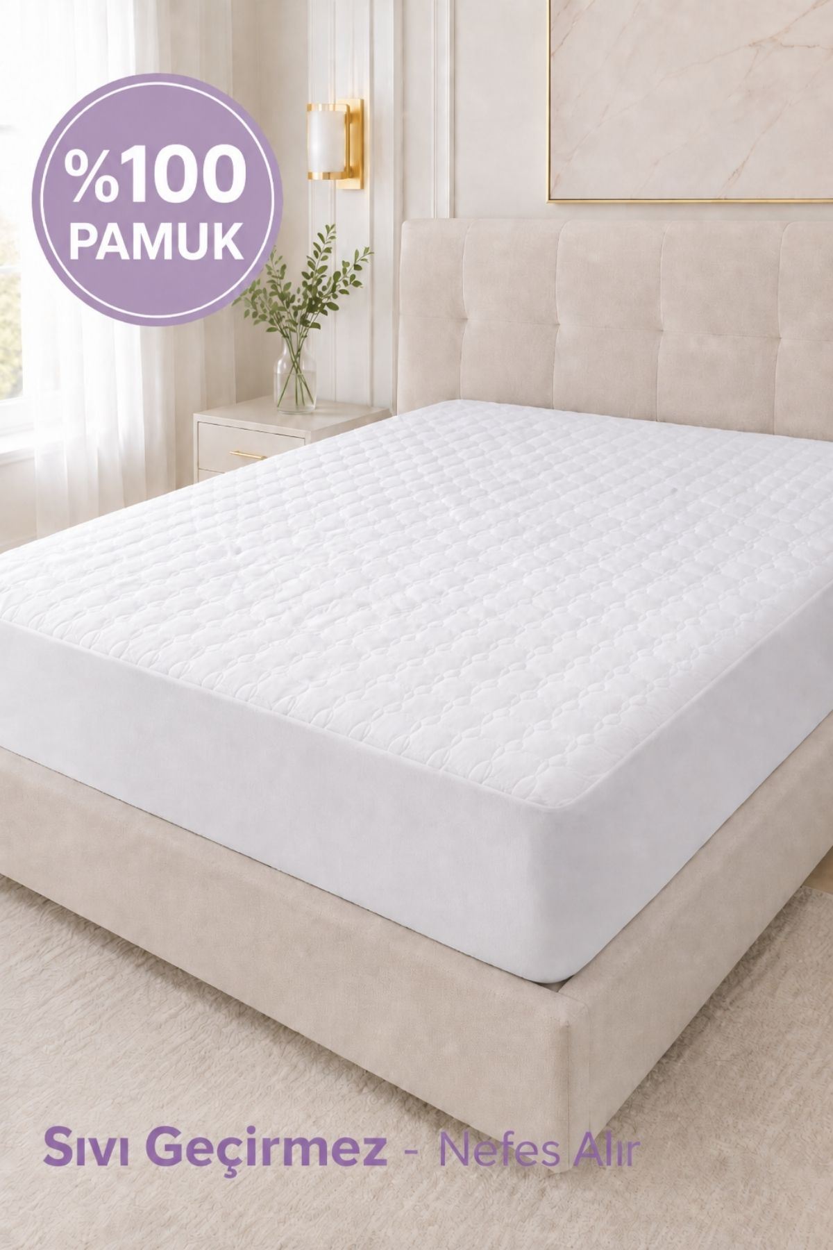 Tek Kişilik %100 Pamuk Bambu Lastikli Çarşaf Tipi Fitted Alez – Sıvı Geçirmez Yatak Koruyucu