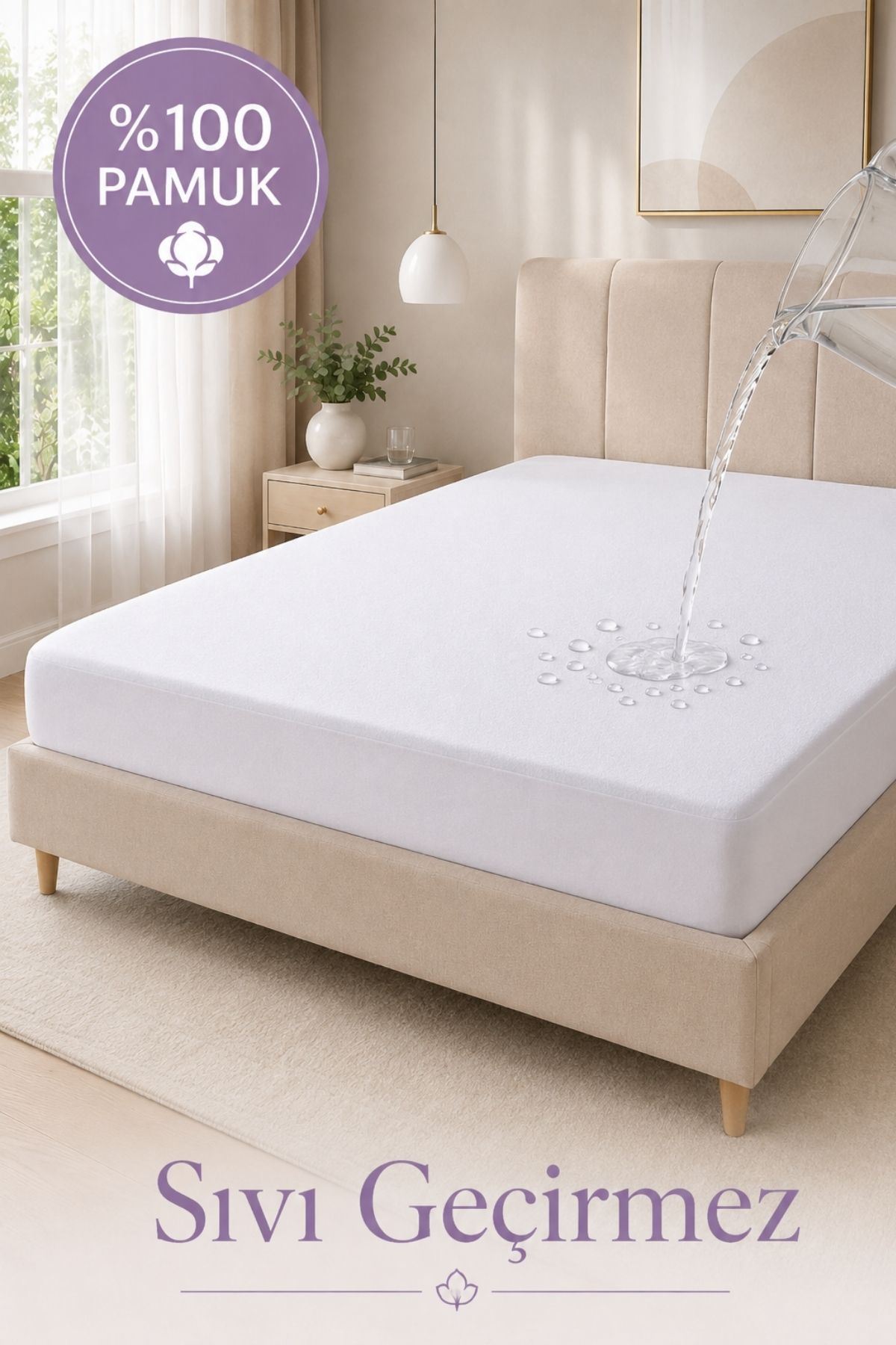 Çift Kişilik %100 Pamuk Lastikli Çarşaf Tipi Fitted Alez – Sıvı Geçirmez Yatak Koruyucu