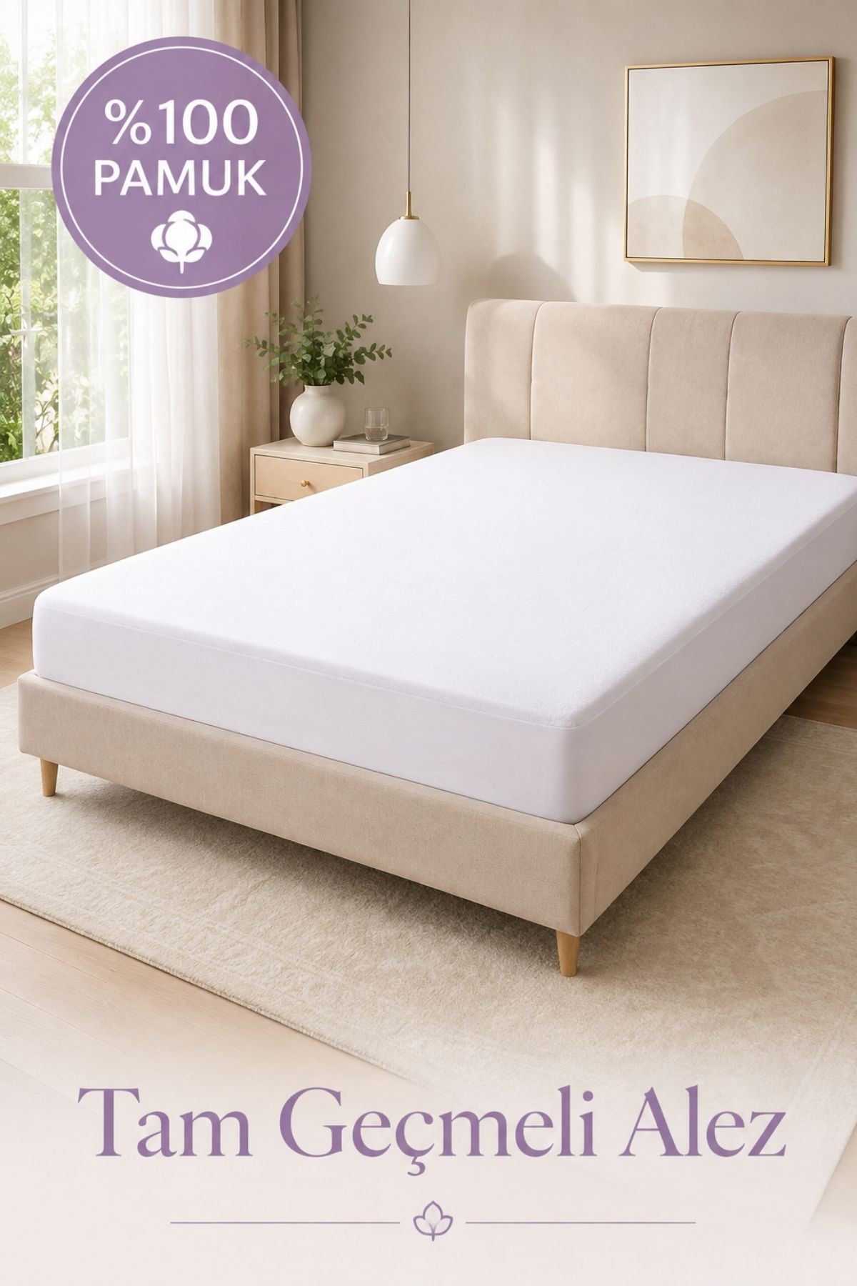 Çift Kişilik %100 Pamuk Lastikli Çarşaf Tipi Fitted Alez – Sıvı Geçirmez Yatak Koruyucu