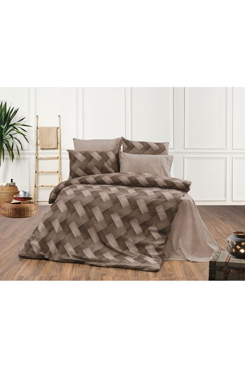 Zikzak Kahve 4 Parça Lastikli Çarşaflı Tek Kişilik (100x200 Cm) Nevresim Takımı KAHVERENGİ