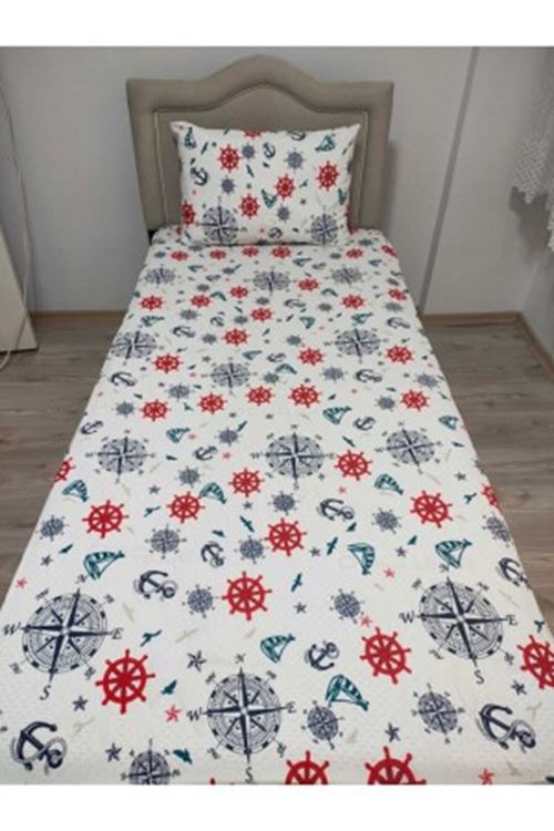 Tek Kişilik Ranforce Kumaş Lastikli Çarşaf + 1 Ad. Kapaklı Yastık Kılıfı Denizci Kırmızı
