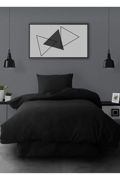 Tek Kişilik Pamuklu Nevresim Seti SİYAH (çarşafsız)