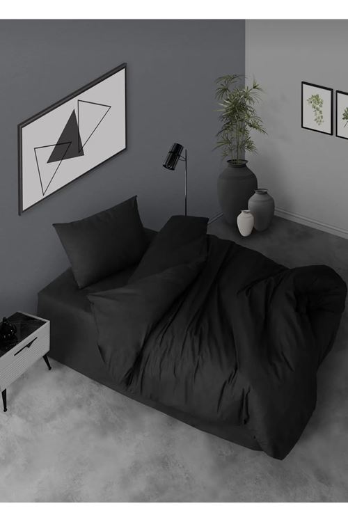 Tek Kişilik Pamuklu Nevresim Seti SİYAH (çarşafsız)