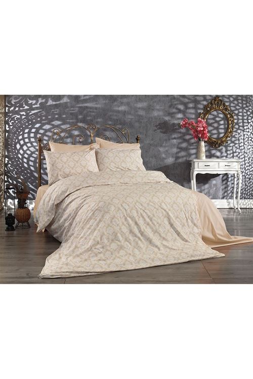 TEK KİŞİLİK PAMUKLU LASTİKLİ ÇARŞAF TAKIMI ( ŞAL-DAMAKS DESEN ) SOMON