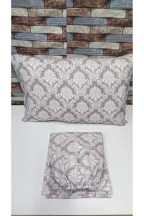 TEK KİŞİLİK PAMUKLU LASTİKLİ ÇARŞAF TAKIMI ( ŞAL-DAMAKS DESEN ) LİLA
