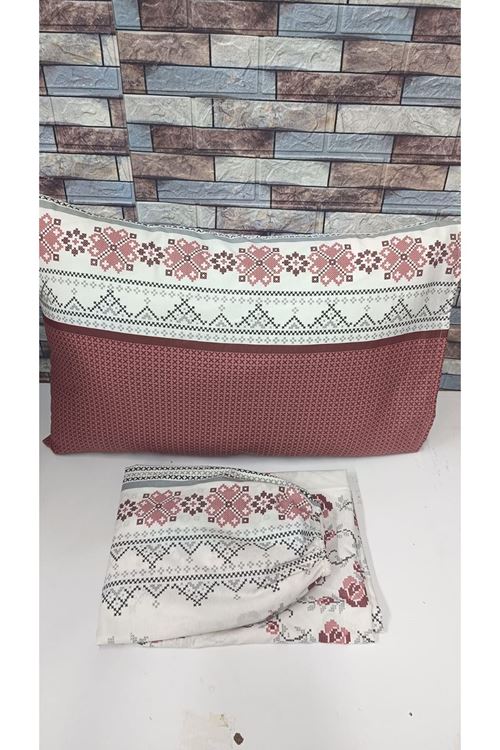Tek Kişilik Kanaviçe Desen Pamuklu Lastikli Çarşaf Takımı KİREMİT