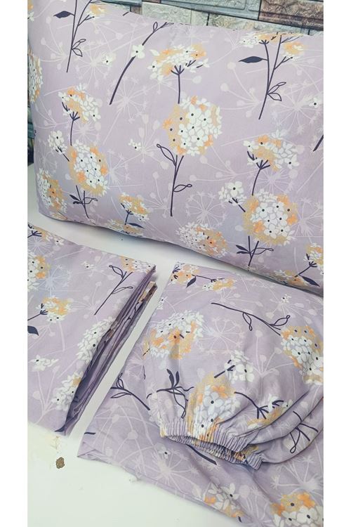 TEK KİŞİLİK ÇARŞAFI LASTİKLİ PAMUKLU RANFORCE KUMAŞ NEVRESİM TAKIMI LİLA