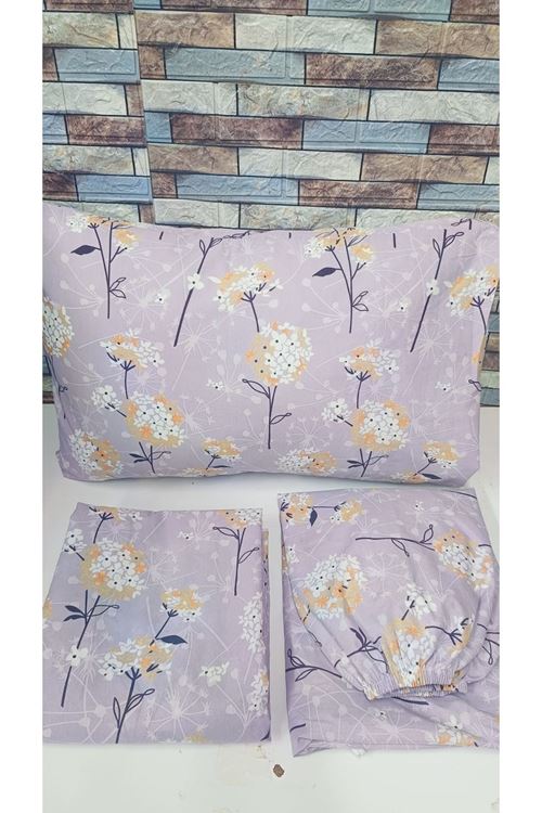 TEK KİŞİLİK ÇARŞAFI LASTİKLİ PAMUKLU RANFORCE KUMAŞ NEVRESİM TAKIMI LİLA