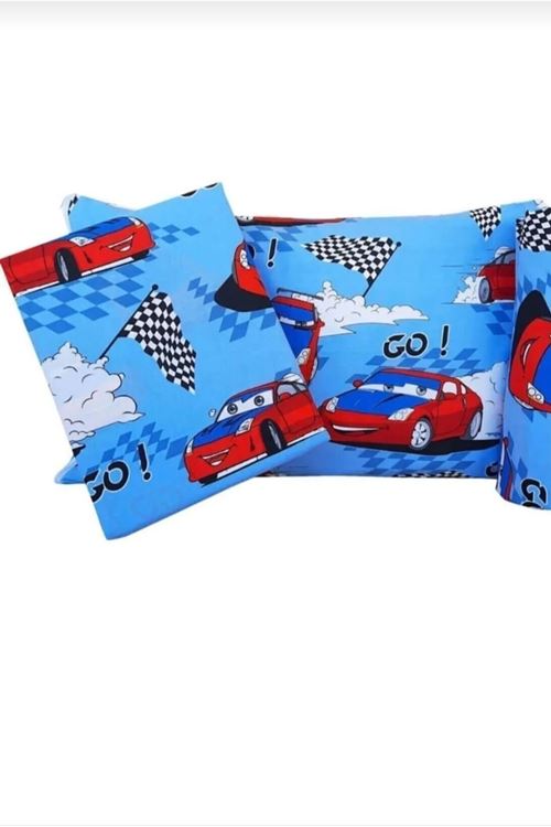 Tek Kişilik Arabalı Ranforce Dokuma Kumaş Lastikli Çarşaf Takımı Mavi