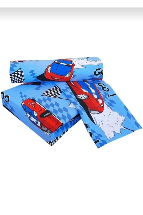 Tek Kişilik Arabalı Çocuk Pamuklu Nevresim Takımı Mavi