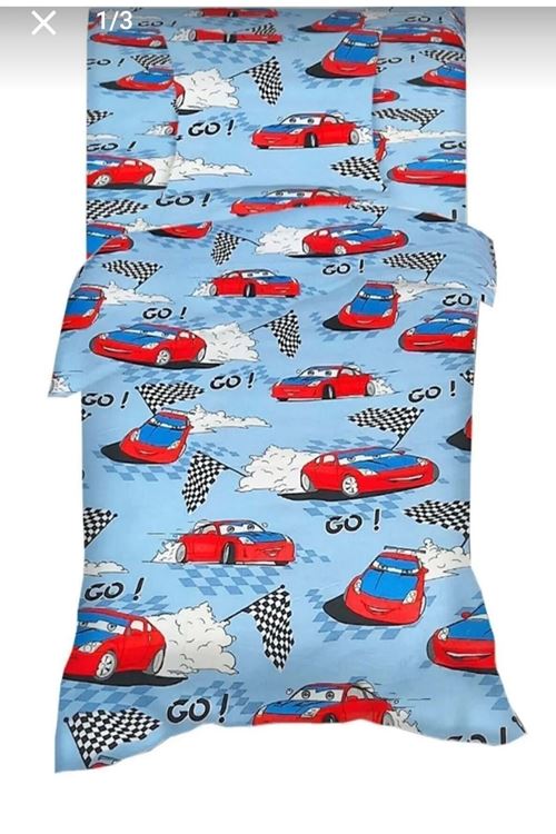 Tek Kişilik Arabalı Çocuk Pamuklu Nevresim Takımı Mavi