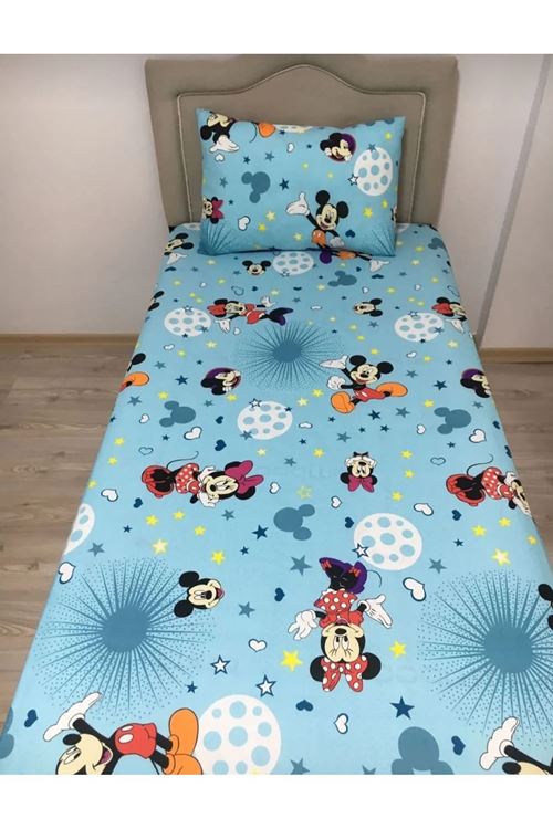 Tek Kişilik 120x200 Lastikli Çarşaf Takımı mickey mouse MAVİ