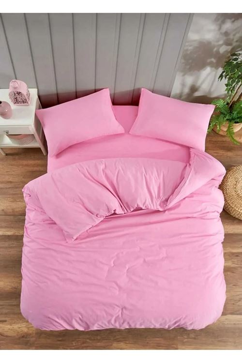 TEK KİŞİLİK PAMUKLU ÇARŞAFI LASTİKLİ NEVRESİM TAKIMI DÜZ RENK PEMBE