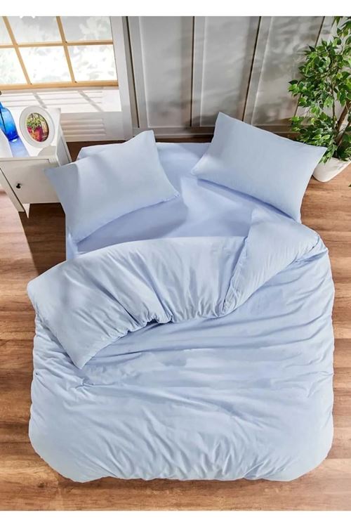 TEK KİŞİLİK PAMUKLU ÇARŞAFI LASTİKLİ NEVRESİM TAKIMI DÜZ RENK MAVİ