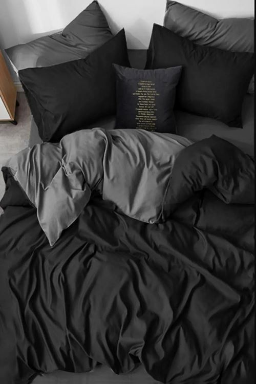 Ranforce Tek Kişilik Lastikli Çarşaflı Nevresim Takımı Siyah-gri