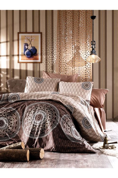 Pamuklu Tek Kişilik Nevresim Seti ( Çarşafsız ) Kahverengi