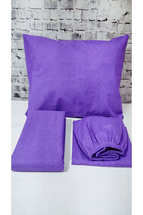 Düz Renk Pamuklu Kumaş Çift Kişilik Nevresim Takımı ( Lastikli Çarşaf ) MOR