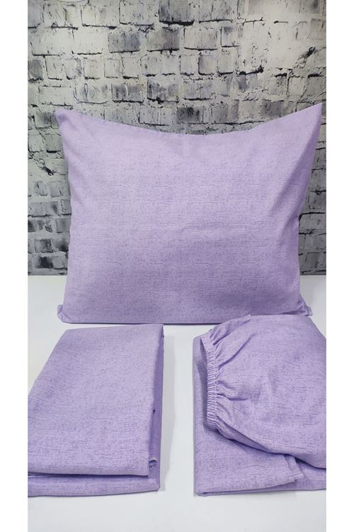Düz Renk Pamuklu Kumaş Çift Kişilik Nevresim Takımı ( Lastikli Çarşaf ) LİLA