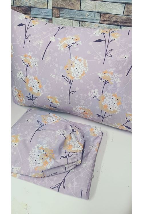 Tek Kişilik Pamuklu Ranforce Kumaş Lastikli Çarşaf Takımı Papatya Lila