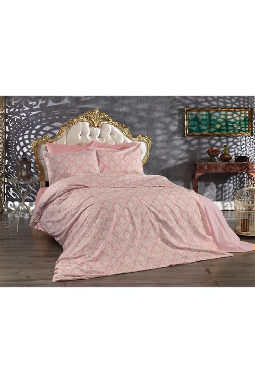 TEK KİŞİLİK PAMUKLU ÇARŞAFI LASTİKLİ NEVRESİM TAKIMI ( ŞAL-DAMAKS DESEN ) PUDRA PEMBE