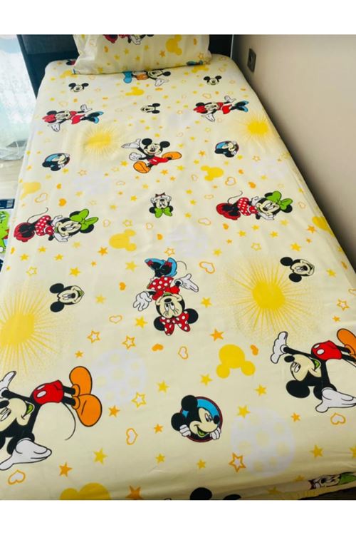 Tek Kişilik Mickey mouse Lastikli Çarşaf Takımı çocuk ;Bebek sarı mickey