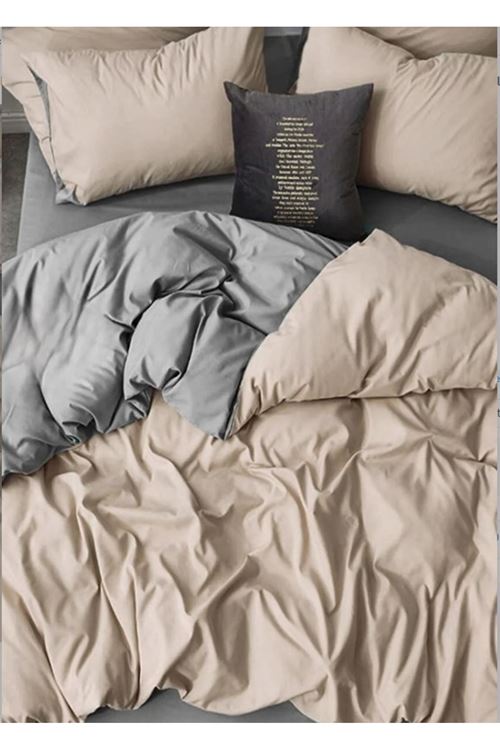 Tek Kişilik Lastikli Çarşaflı Nevresim Takımı Bej gri