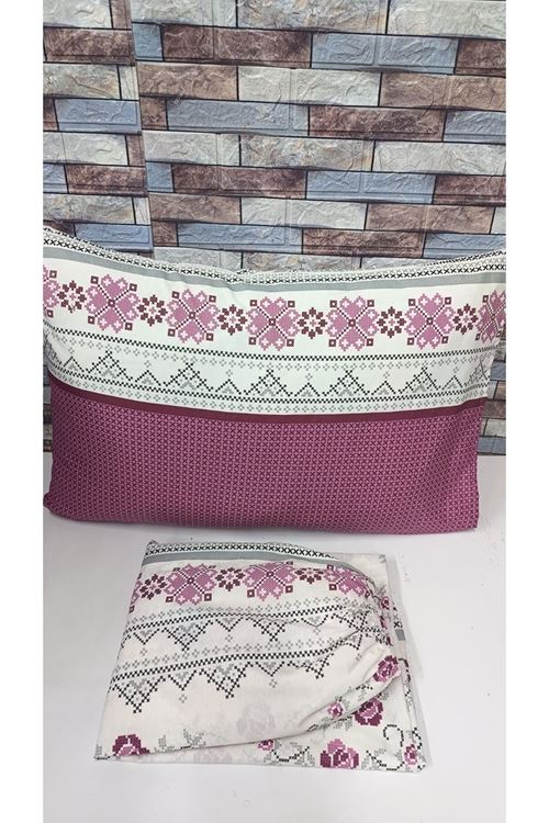 Pamuklu Tek Kişilik Kanaviçe Desen Lastikli Çarşaf Takımı PEMBE