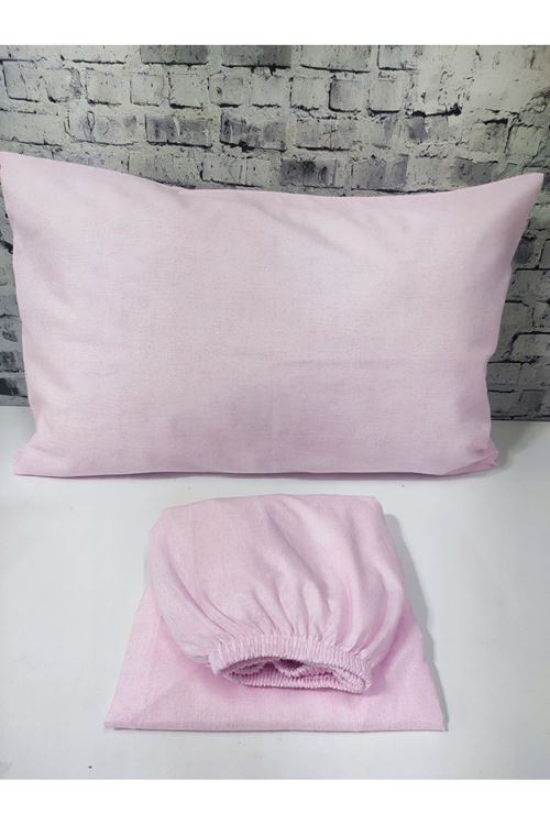 Pamuklu Tek Kişilik Düz Renk Lastikli Çarşaf Takımı PEMBE