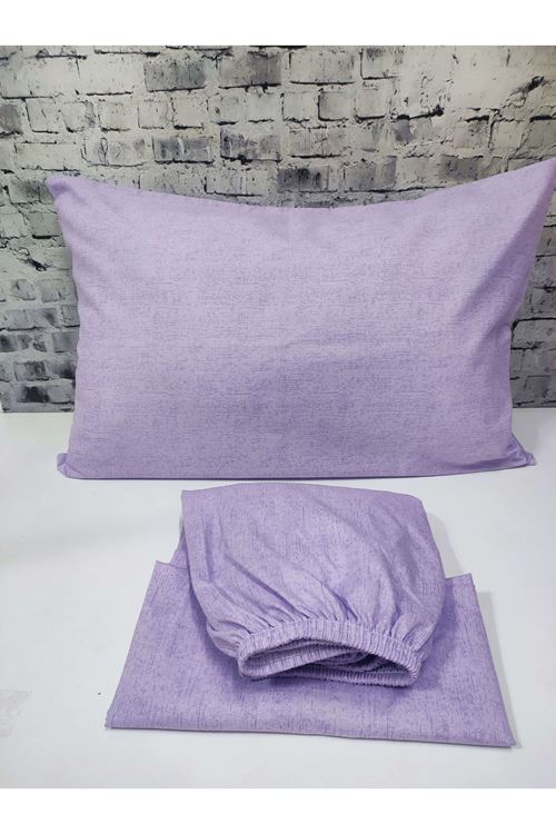 Pamuklu Tek Kişilik Düz Renk Lastikli Çarşaf Takımı LİLA