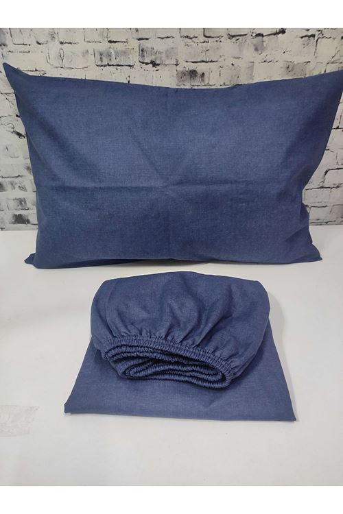 Pamuklu Tek Kişilik Düz Renk Lastikli Çarşaf Takımı LACİVERT