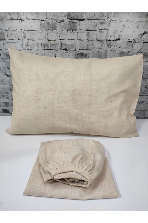 Pamuklu Tek Kişilik Düz Renk Lastikli Çarşaf Takımı KREM