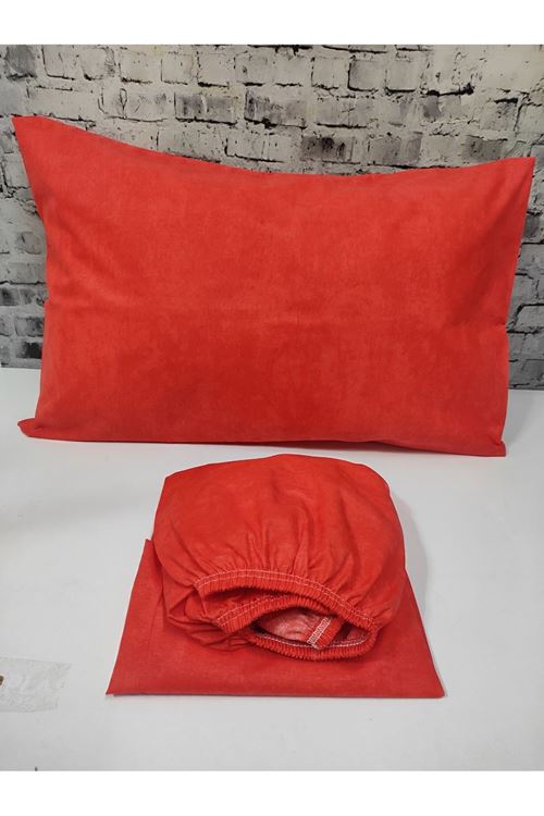 Pamuklu Tek Kişilik Düz Renk Lastikli Çarşaf Takımı KIRMIZI