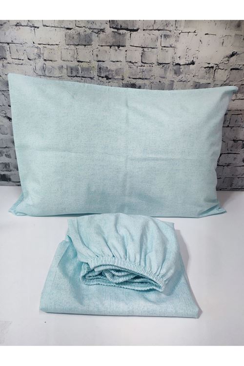 Pamuklu Tek Kişilik Düz Renk Lastikli Çarşaf Takımı AÇIK TURKUAZ