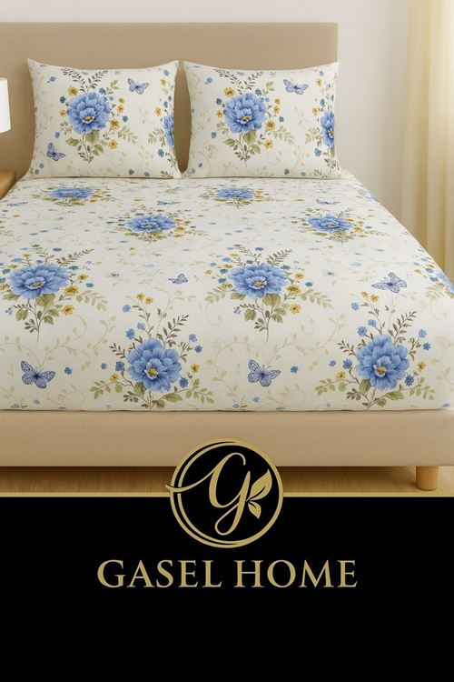 PAMUKLU RANFORCE KUMAŞ ÇİFT KİŞİLİK LASTİKLİ ÇARŞAF TAKIMI (160X200 & 180X200) MAVİ