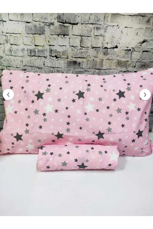 Pamuklu Kumaş Yıldız Desen Çift Kişilik Lastikli Çarşaf Takımı PEMBE