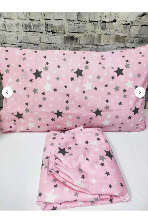 Pamuklu Kumaş Yıldız Desen Çift Kişilik Lastikli Çarşaf Takımı PEMBE