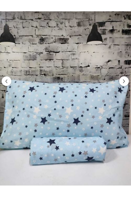 Pamuklu Kumaş Yıldız Desen Çift Kişilik Lastikli Çarşaf Takımı MAVİ