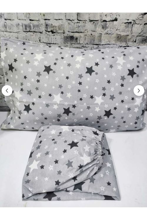 Pamuklu Kumaş Yıldız Desen Çift Kişilik Lastikli Çarşaf Takımı GRİ