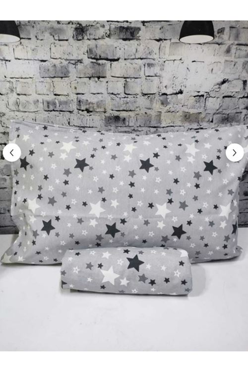Pamuklu Kumaş Yıldız Desen Çift Kişilik Lastikli Çarşaf Takımı GRİ