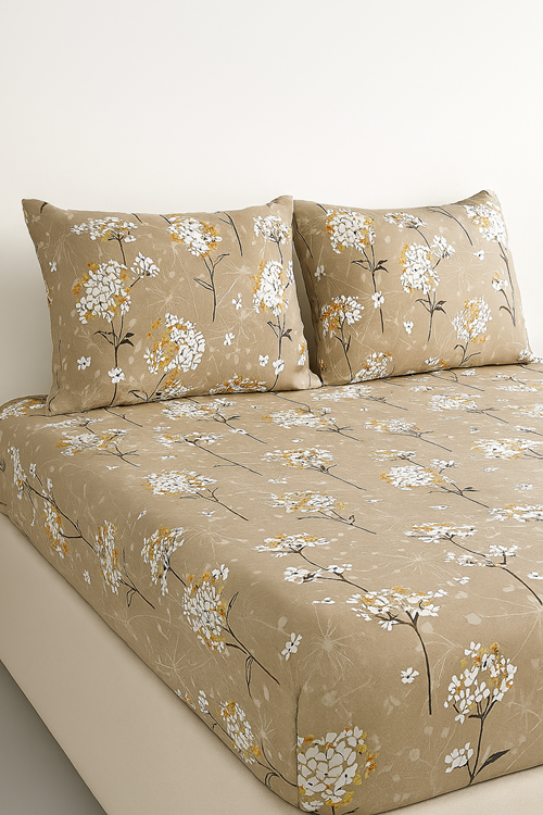 Çift Kişilik Pamuklu Ranforce Kumaş Lastikli Çarşaf Takımı Papatya Somon