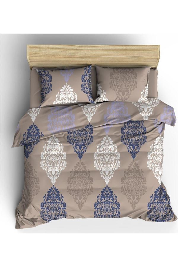 ÇİFT KİŞİLİK PAMUKLU RANFORCE KUMAŞ NEVRESİM SETİ ( ÇARŞAFSIZ ) LACİVERT DAMAKS