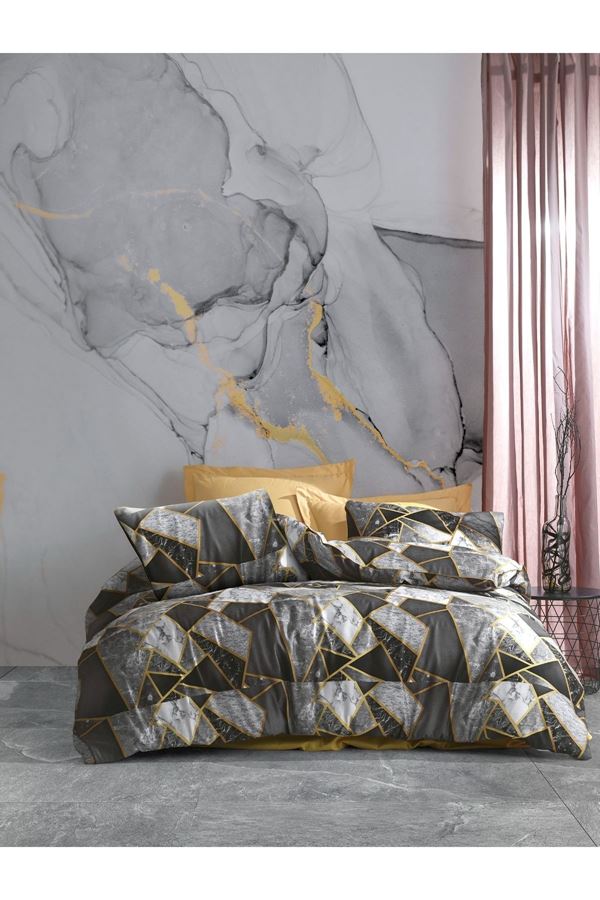 TEK KİŞİLİK RANFORCE PAMUKLU NEVRESİM TAKIMI ( ÇARŞAFI LASTİKLİ ) GRİ