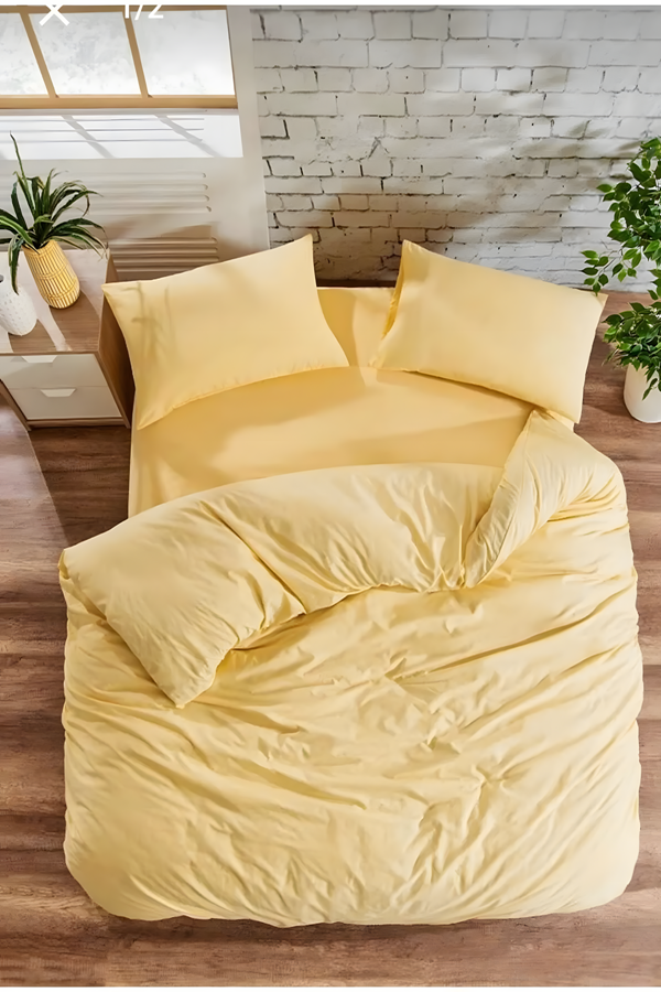 ÇİFT KİŞİLİK PAMUKLU ÇARŞAFI LASTİKLİ NEVRESİM TAKIMI DÜZ RENK SARI