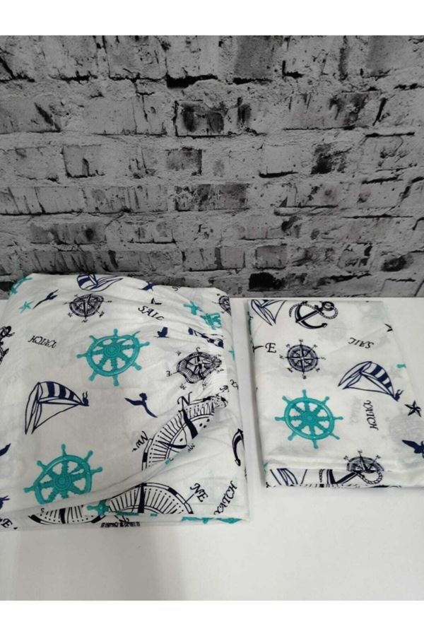 Tek Kişilik Ranforce Kumaş Lastikli Çarşaf + 1 Ad. Kapaklı Yastık Kılıfı Denizci Mavi
