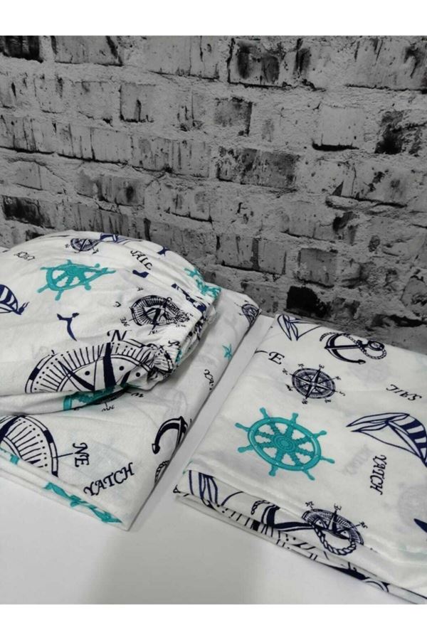 Tek Kişilik Ranforce Kumaş Lastikli Çarşaf + 1 Ad. Kapaklı Yastık Kılıfı Mavi