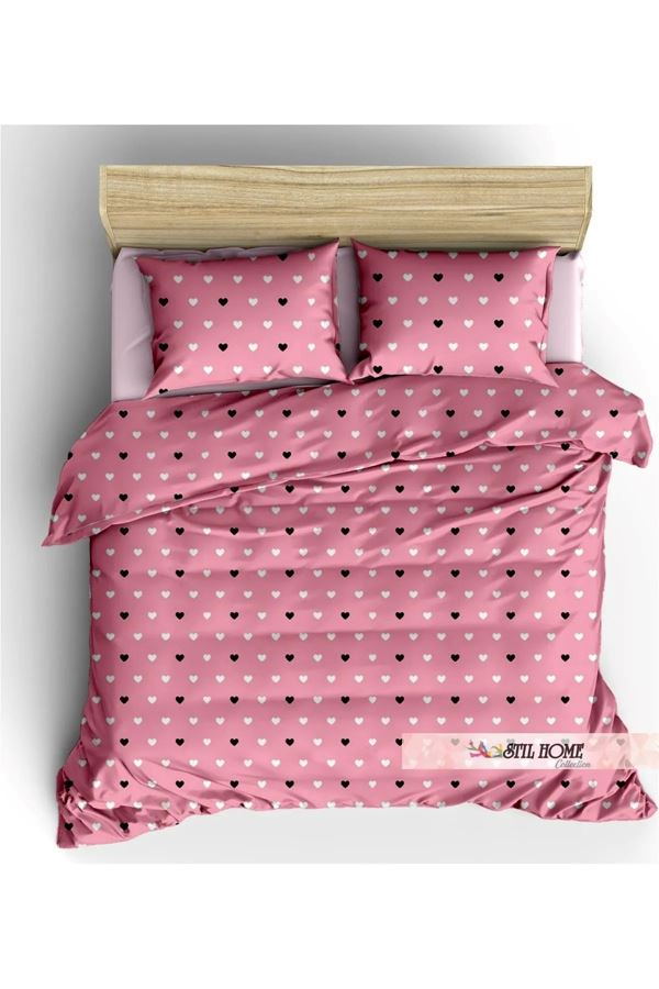 TEK KİŞİLİK PAMUKLU RANFORCE KUMAŞ NEVRESİM SETİ ( ÇARŞAFSIZ ) PEMBE