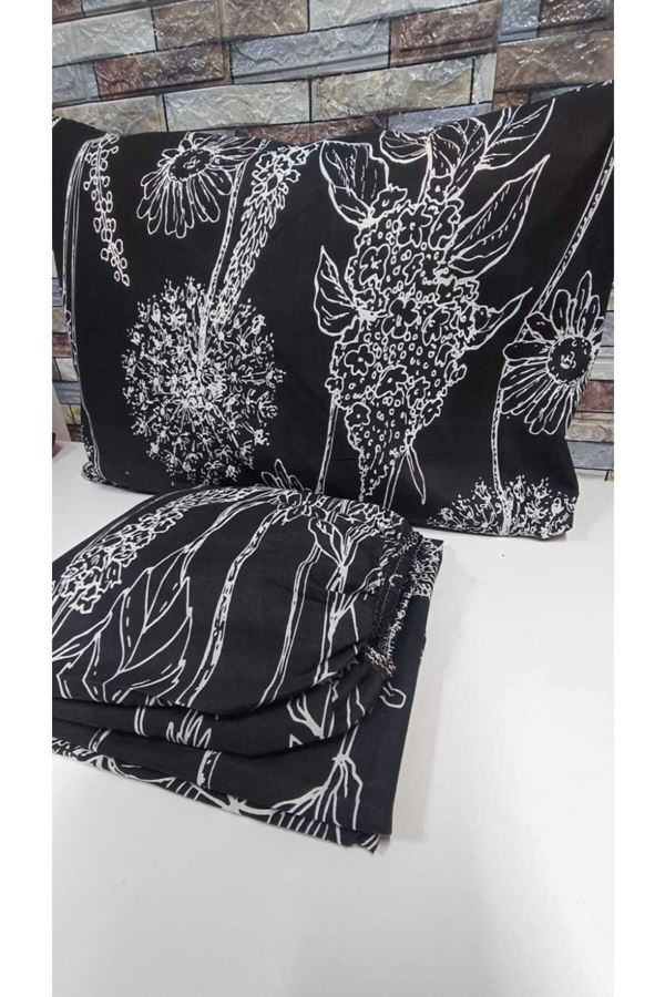 TEK KİŞİLİK PAMUKLU LASTİKLİ ÇARŞAF TAKIMI 100X200 & 120X200 SİYAH BEYAZ