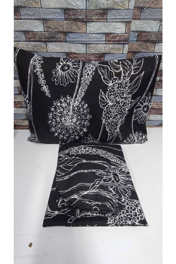 TEK KİŞİLİK PAMUKLU LASTİKLİ ÇARŞAF TAKIMI 100X200 & 120X200 SİYAH BEYAZ